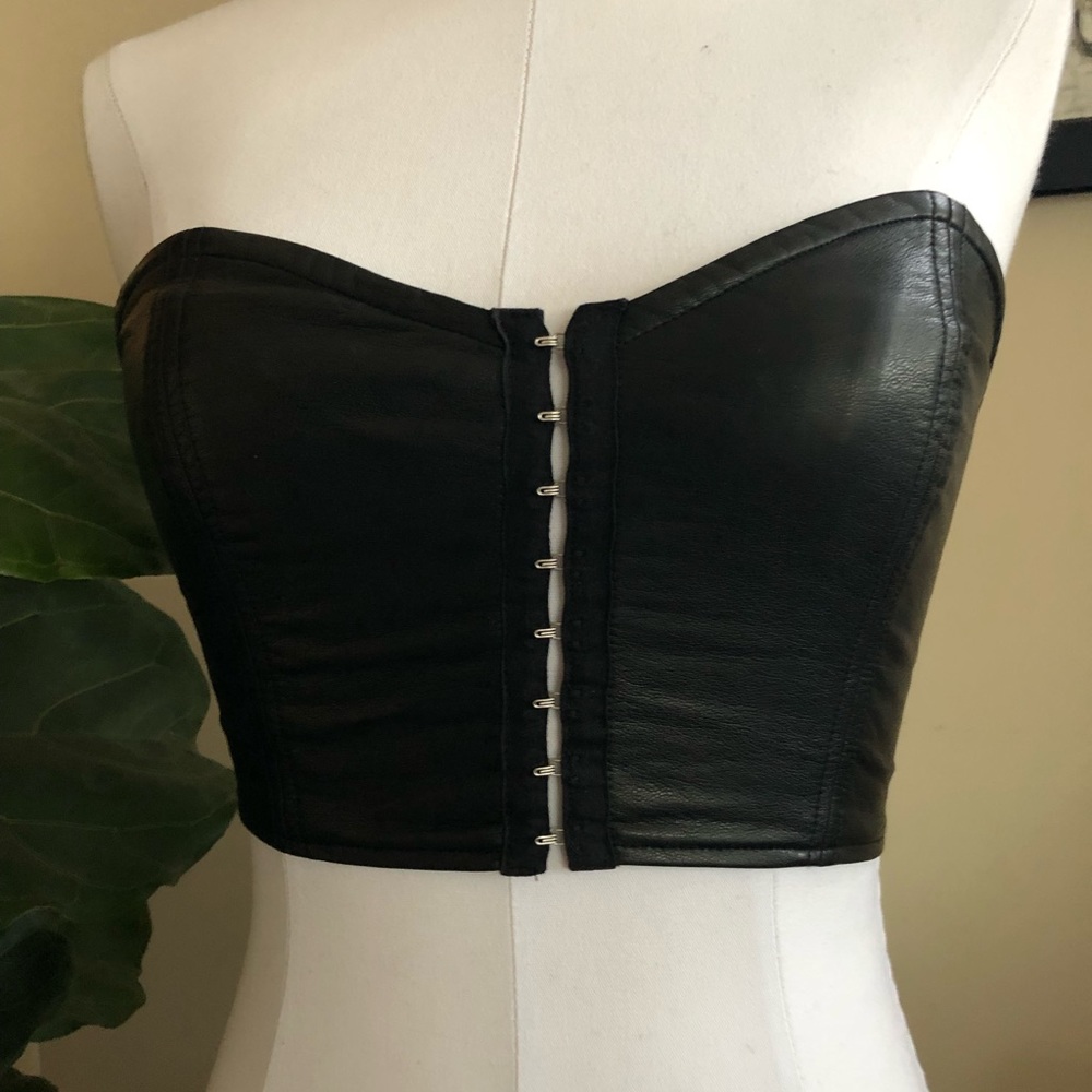 Black vegan leather crop top nwot